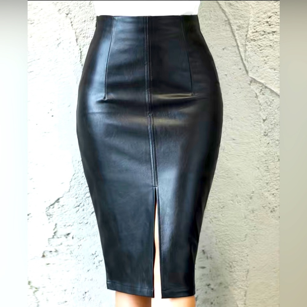 Leather Pencil Skirt with front Split.